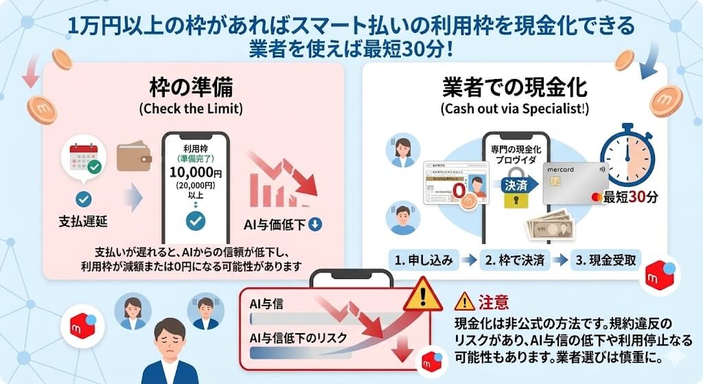 メルペイスマート払いの枠上げ攻略法!上限0円の原因と即日現金化の手順 120 gk-メルペイは業者で現金化できる