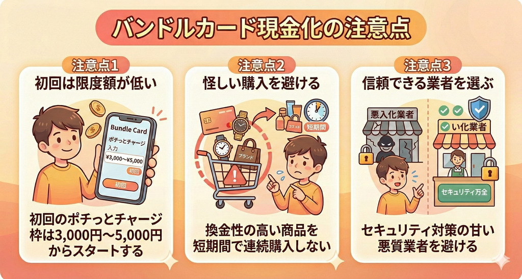 バンドルカードを即日現金化する具体的な手順!最短30分で現金化できる優良店も紹介 201 GK_バンドルカード現金化の注意点