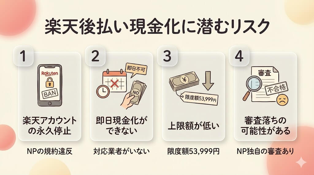 楽天後払いは即日現金化できる?潜むリスクと代わりの後払いアプリも紹介 121 rakuten-atobarai-risk