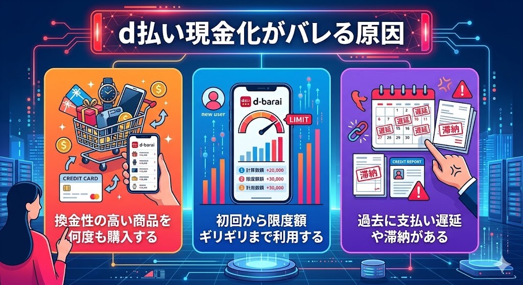 d払い現金化がバレる原因と対策!利用停止を防ぐ安全な方法も解説 120 gk-d払い現金化がバレる理由