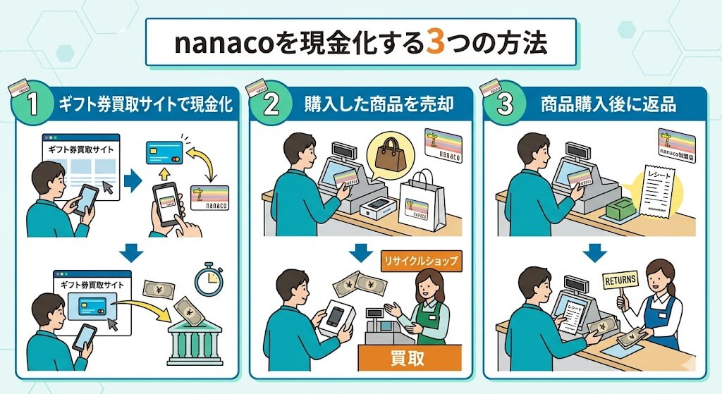 nanacoを現金化する3つの方法!即日5万円以上を作る代替案も解説 118 gk-nanacoを現金化する3つの方法