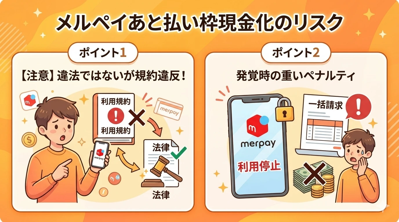 【2026年最新】メルペイを即日現金化する方法|リスク対策も解説 20 GK-メルペイあと払い枠現金化のリスク