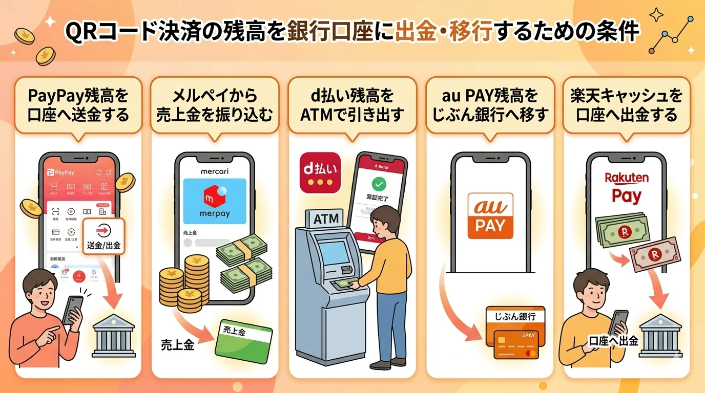 GK-QRコード決済の残高を銀行口座に出金・移行するための条件
