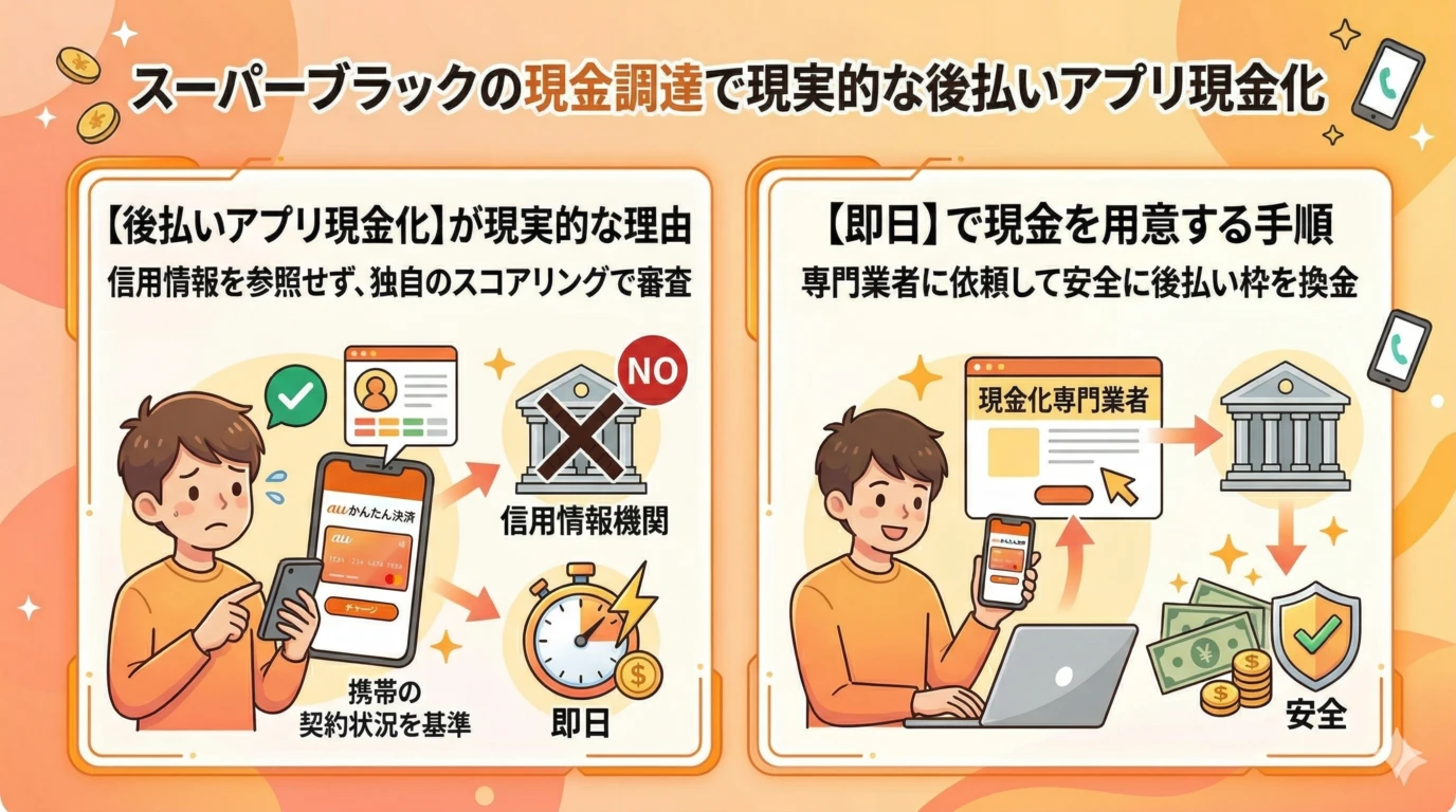 GK-スーパーブラックでも即日でお金借りられる？現実的なのは「後払いアプリの現金化」