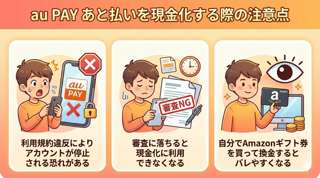 GK_au PAY あと払いを現金化する際の注意点