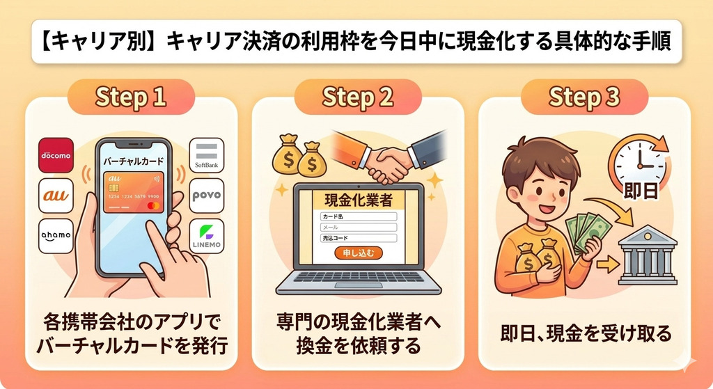 GK_【キャリア別】キャリア決済の利用枠を今日中に現金化する具体的な手順