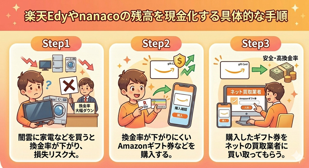 GK_楽天Edyやnanacoの残高を現金化する具体的な手順