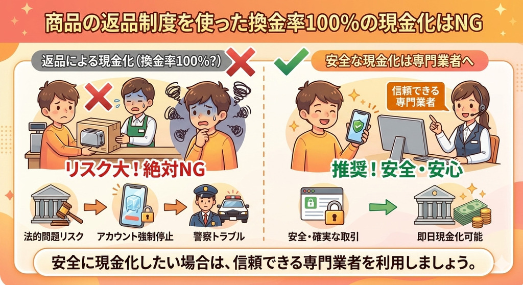 GK_商品の返品制度を使った換金率100％の現金化はNG