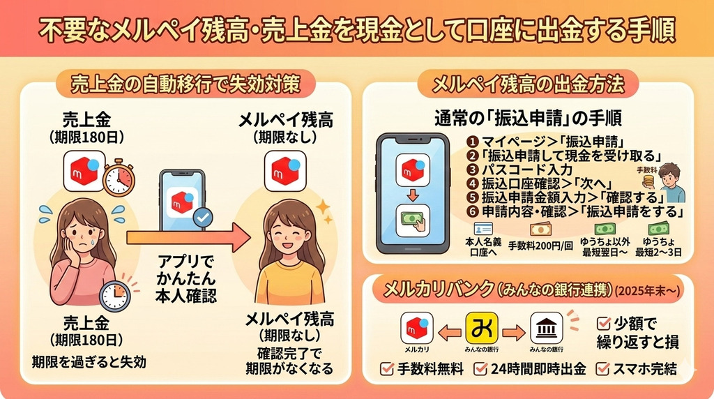 メルペイ残高があるのに使えない!5つの原因と確認手順・現金化の方法 120 GK_不要なメルペイ残高・売上金を現金として口座に出金する手順