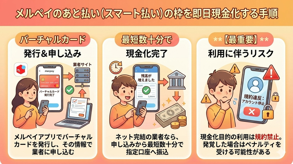 メルペイ残高があるのに使えない!5つの原因と確認手順・現金化の方法 122 GK_メルペイのあと払い(スマート払い)の枠を即日現金化する手順