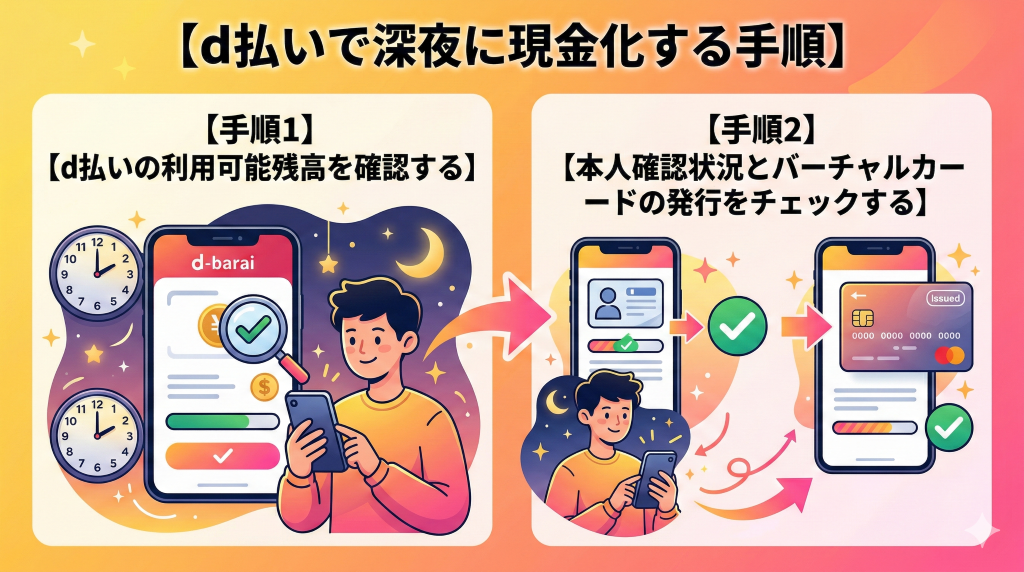 d払いで深夜に現金化する手順