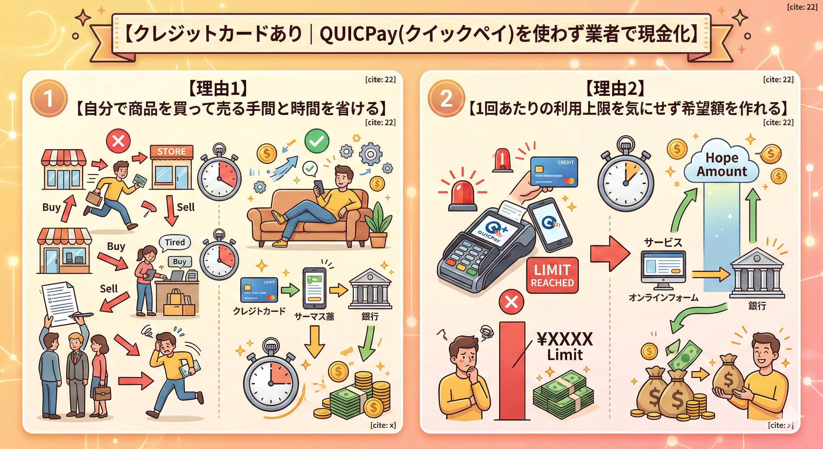 QUICPay(クイックペイ)を現金化する方法|即日対応の優良店やクレカなしの手順 113 クレジットカードあり|QUICPay(クイックペイ)を使わず業者で現金化